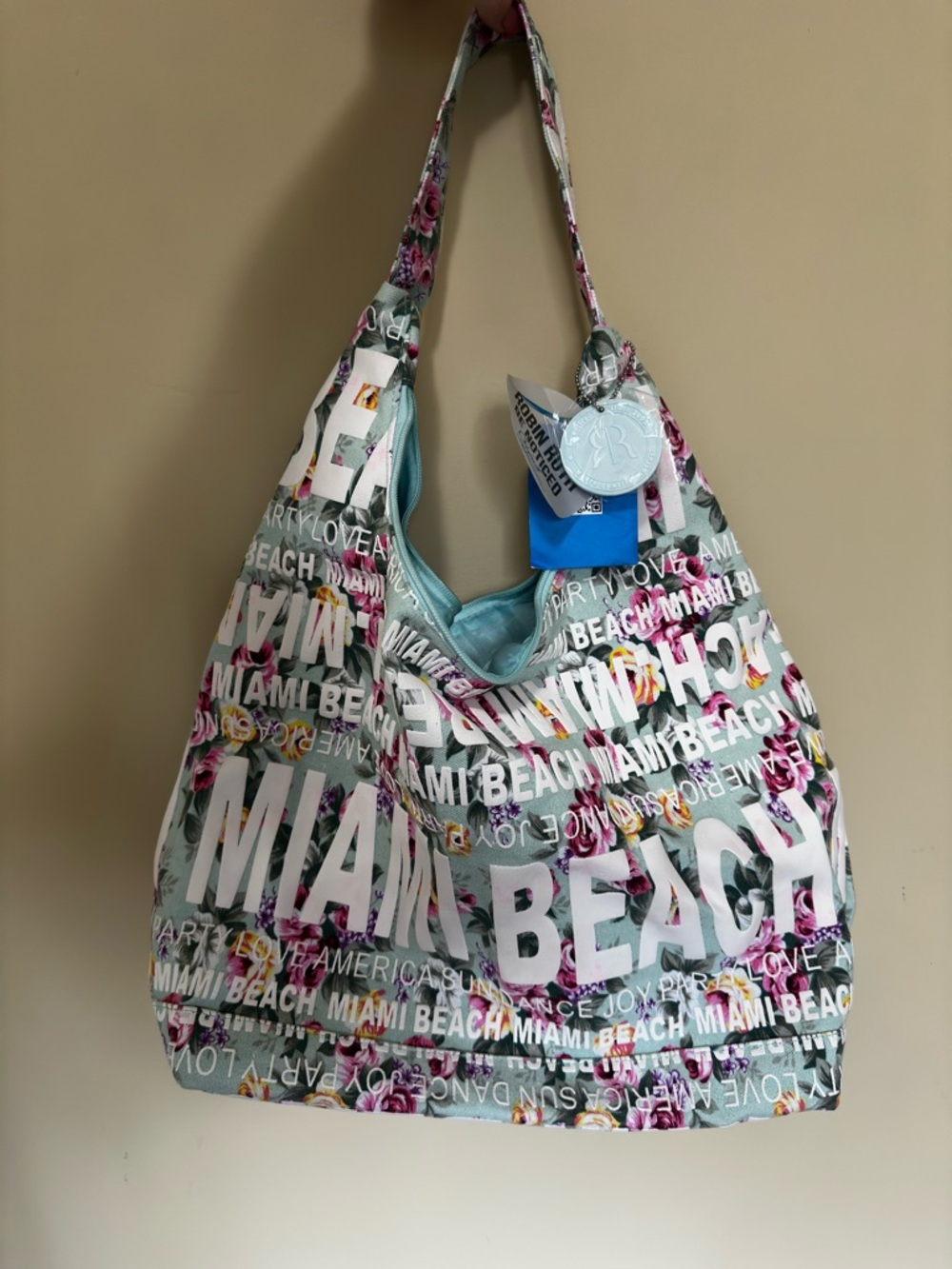 Robin Ruth Floral 'MIAMI BEACH' Shoulder Tote - Teal & Pink